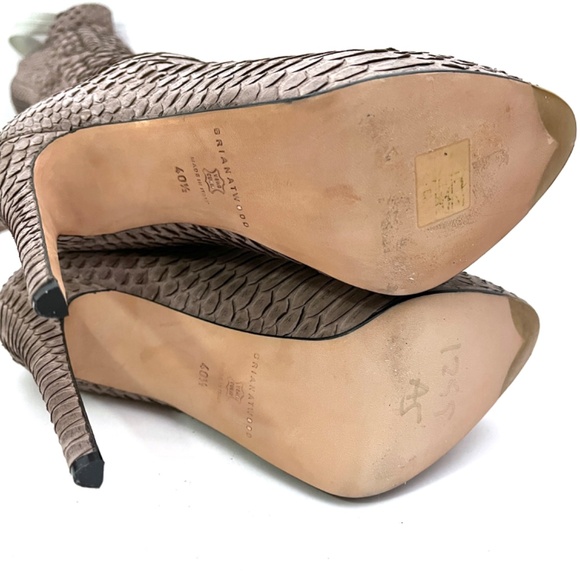 Brian Atwood Stretch Snakeskin Reptile Scale Tall Knee High Stiletto Boots - Picture 10 of 16